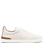 Zegna OFF WHITE DEERSKIN TRIPLE STITCH SNEAKERS