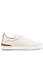 Zegna OFF WHITE DEERSKIN TRIPLE STITCH SNEAKERS
