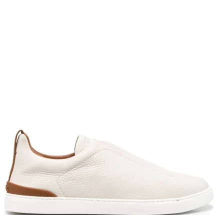Zegna OFF WHITE DEERSKIN TRIPLE STITCH SNEAKERS