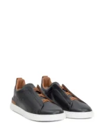 Zegna BLACK DEERSKIN TRIPLE STITCH SNEAKERS - Image 2