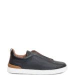Zegna BLACK DEERSKIN TRIPLE STITCH SNEAKERS