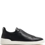 Zegna BLACK DEERSKIN TRIPLE STITCH SNEAKERS