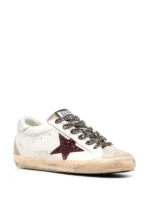 Golden Goose Super-Star With Burgundy Glitter Star And Silver Heel Tab - Image 2