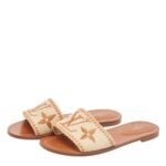 Louis Vuittonx Brown/Beige Raffia Lock It Slides - Image 3