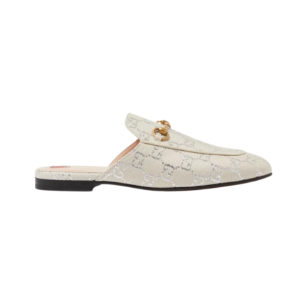 Gucci Canvas Princetown GG Slippers White Grey